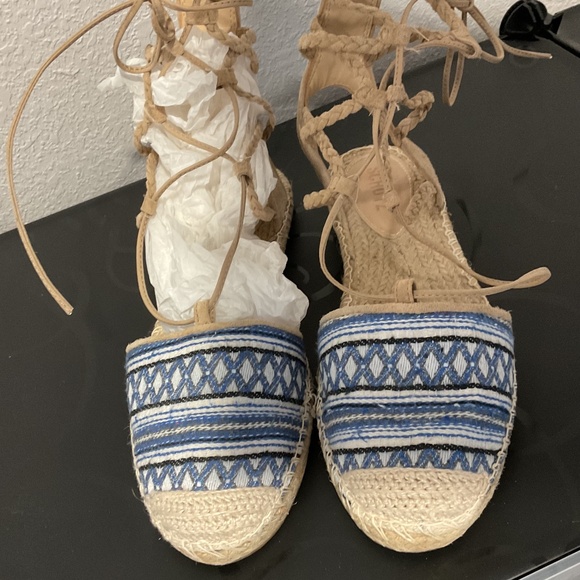 Schutz flat espadrilles in blue textile stripes 9 - Picture 3 of 7